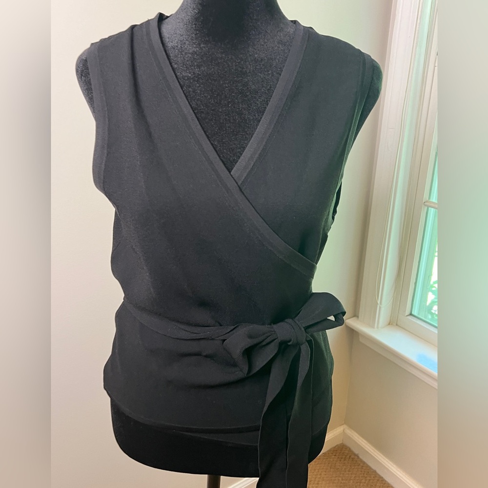 Diane Von Furstenberg Black Wrap Tie Sleeveless Top